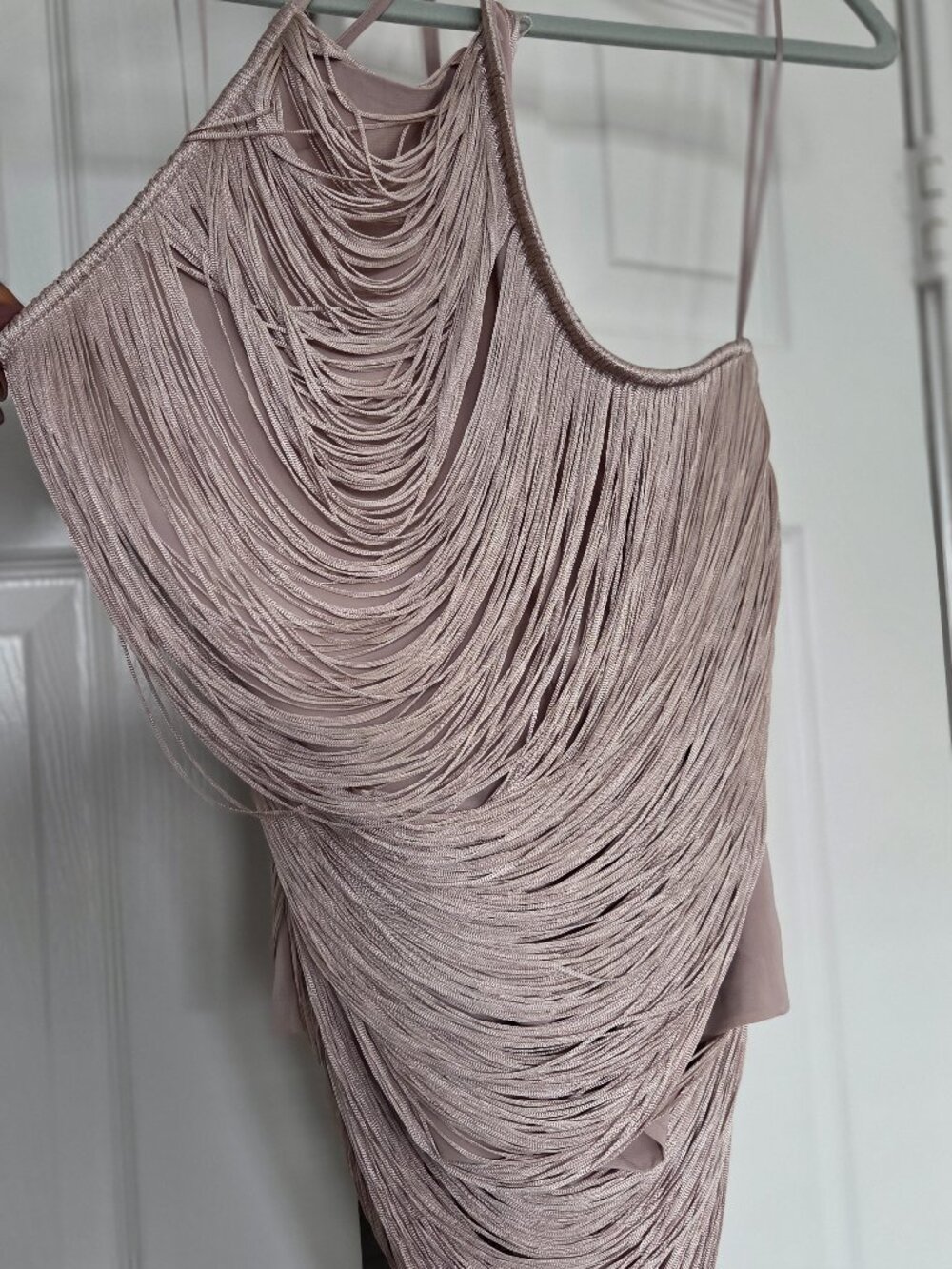 Champaign gold fringe halter top